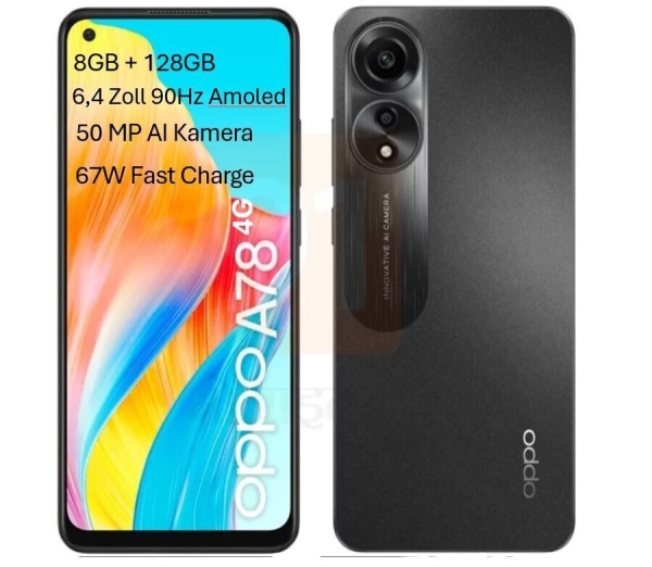 Smartphone Oppo A78 🖤 8GB  6,43 Zoll 90Hz Amoled  128GB  50MP  67W 5000mAh  NFC