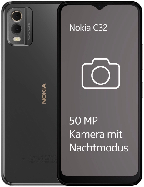 Nokia C32, Charcoal Smartphone 16,56 cm/6,52 Zoll, 64 GB Speicherplatz, 50 MP Ka