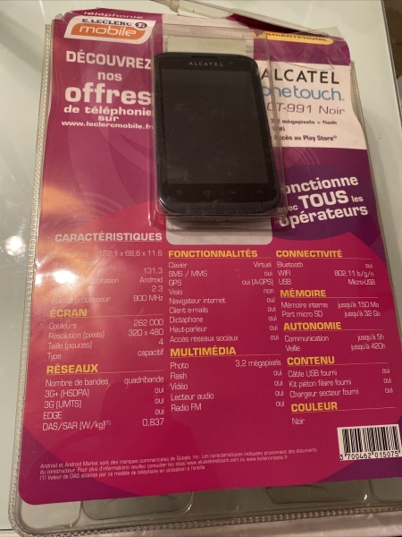 Smartphone Alcatel Onetouch 991 Schwarz Intelligent Android Wifi 32 Go Neu Blase