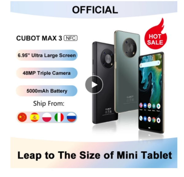 Cubot MAX 3 Smartphone 6,95″ Ultra 48MP TriCam 4GB+64GB NFC Android 11 5000mAh