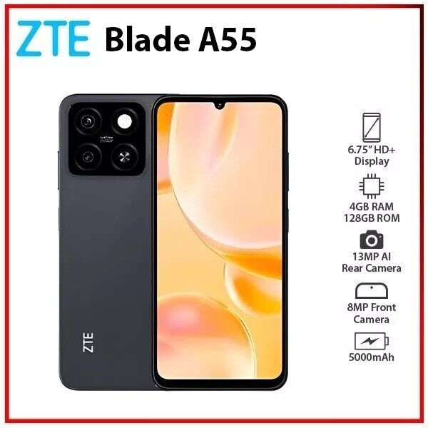 Neu ZTE Blade A55 schwarz 4GB+128GB Dual SIM entsperrt Android Handy