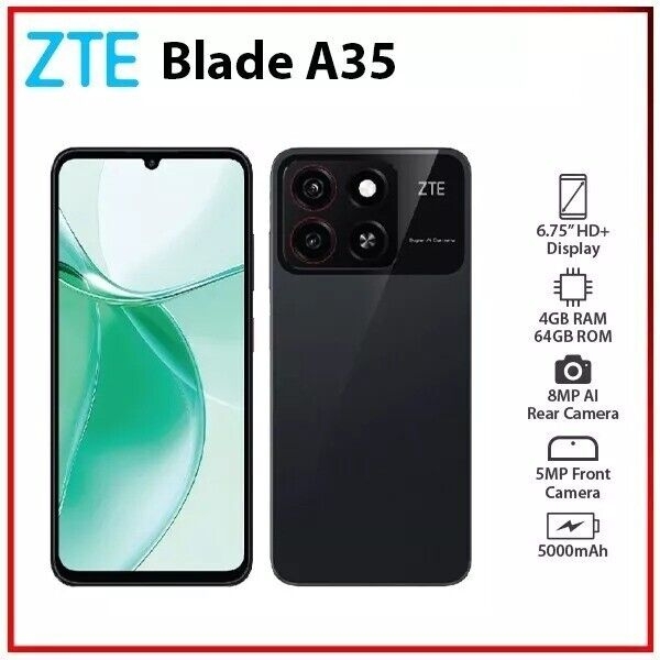 (Neu) ZTE Blade A35 schwarz 4GB+64GB Dual SIM entsperrt Android Handy