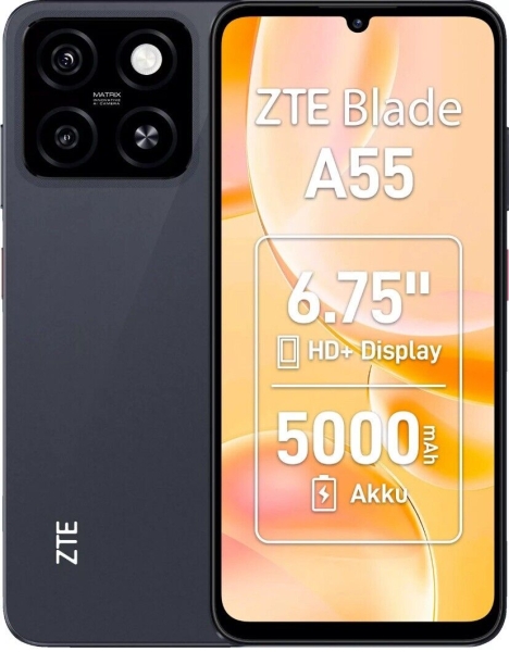 Smartphone      ZTE Blade A55 6,75 Zoll LTE Black 64GB Android 5000-mAh Dual SIM