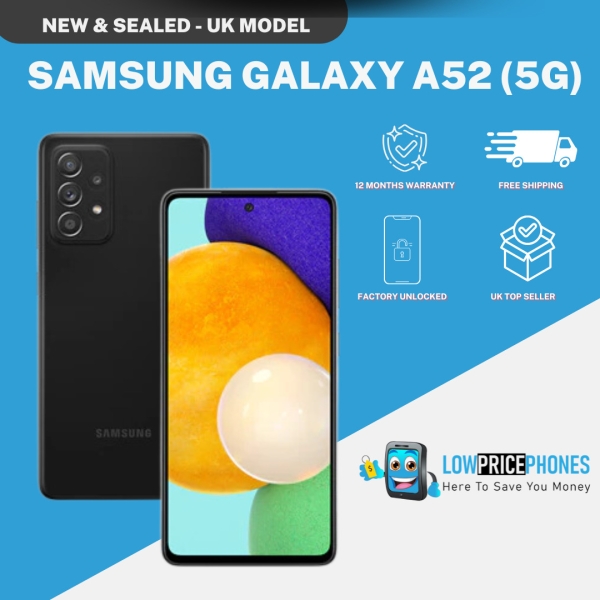 Neu & versiegelt Samsung A52 (5G) schwarz 128GB entsperrt Smartphone